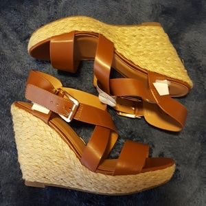 Brand new brown and straw wedges